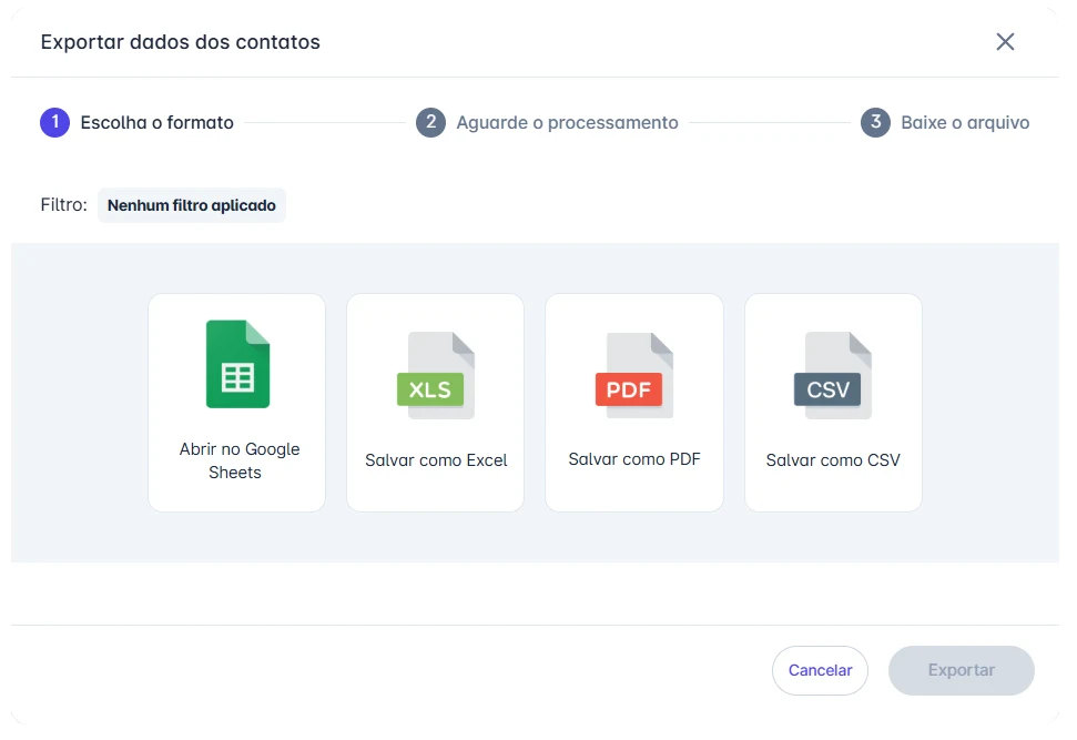 Exportação de contatos no Coqueiro Chat